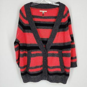 TWeNTY8TWeLVe Cardigan Sweater XS Red Black Grey Oversized Button Up Stripe Cozy